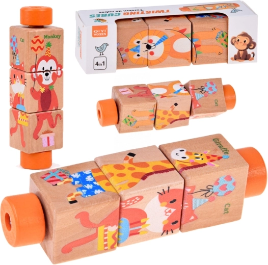 Drevené otáčacie puzzle so zvieratkami