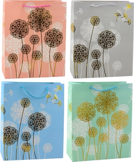 Darčeková taška s motívom púpav a zlatými akcentmi 32 × 26 × 12 cm