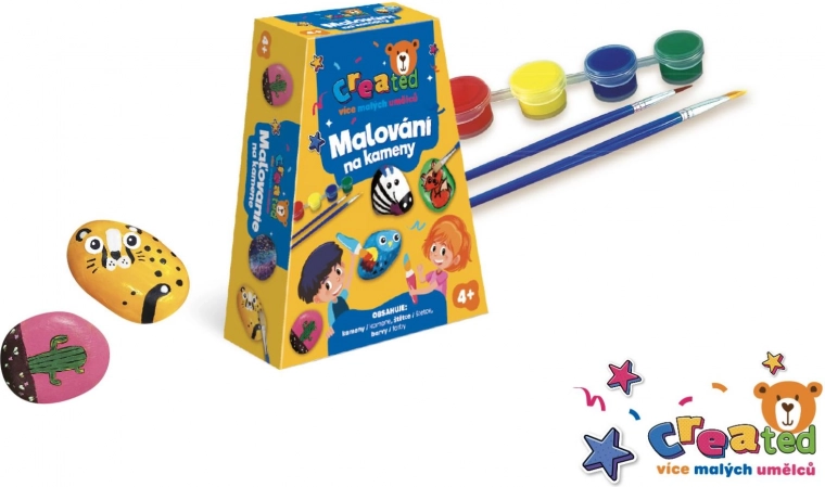 Súprava na maľovanie kamienkov s farbami a štetcami v krabičke 19 × 14 × 5 cm