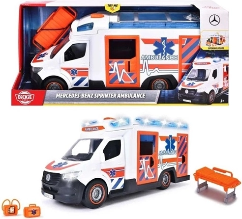 Detská sanitka Dickie Toys SOS Mercedes-Benz so svetelnými a zvukovými efektmi