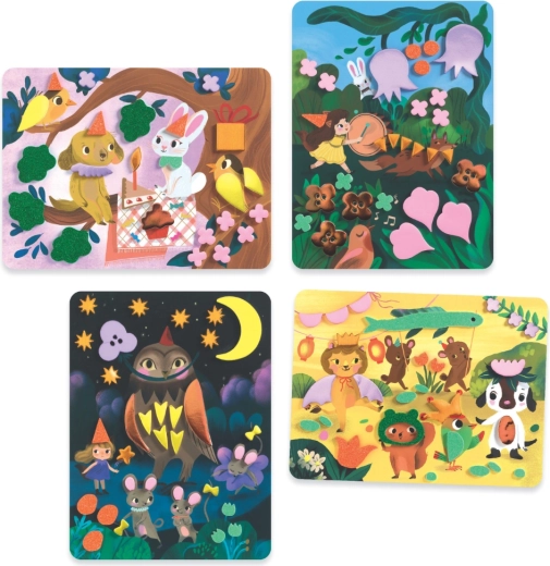 Štyri ilustrované podklady plné farieb