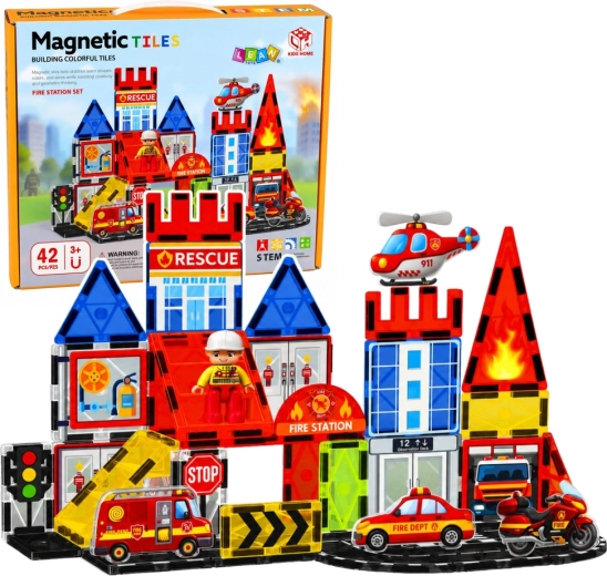 Magnetické stavebné kocky hasičská stanica 42 dielov