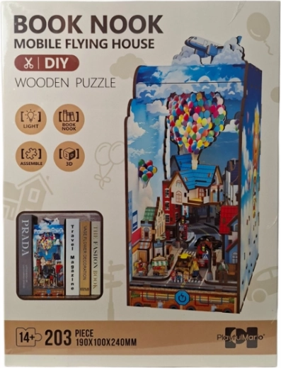 Drevené 3D puzzle Book Nook – Lietajúci dom s LED osvetlením