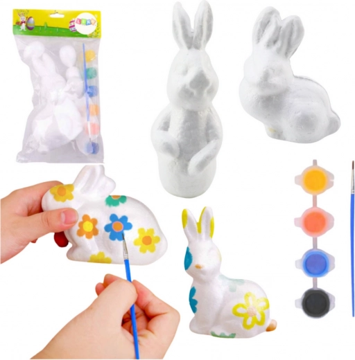 Súprava na maľovanie polystyrénových ozdôb 4 zajace s farbami a štetcom