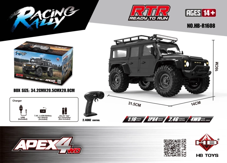 Terénne RC auto APEX 4 RTR 1:16 čierne