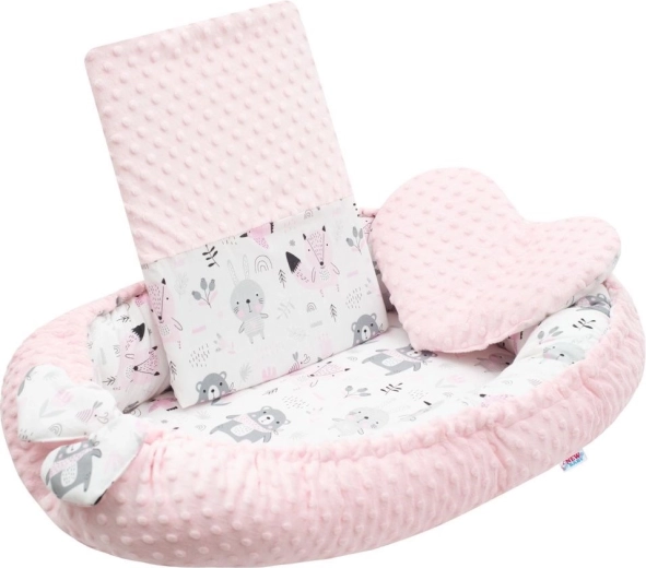 Luxusné detské hniezdo s vankúšikom a perinkou z minky ružové NEW BABY