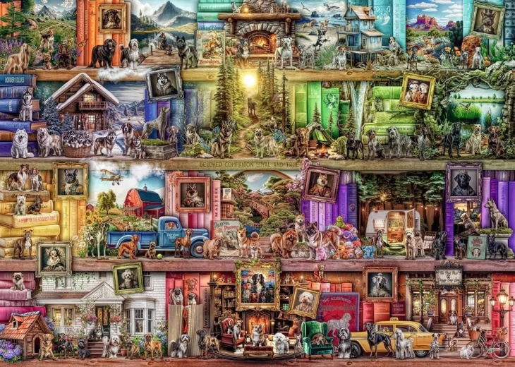 Puzzle 1000 kusov Psi v knižnici