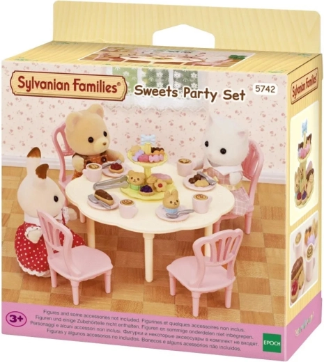 Sylvanian Families stôl, stoličky a sladkosti – čajový set pre figúrky