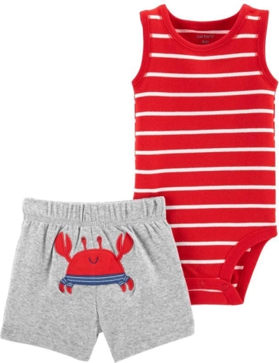 Carter’s letný set pre chlapca – body tielko a krátke nohavice Red Stripe Crab, vel. 56