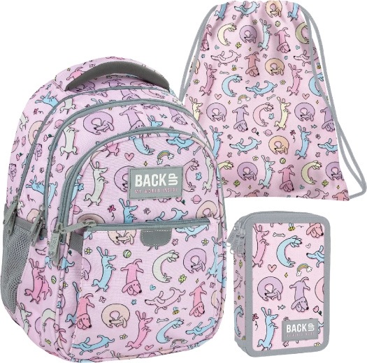 BackUP Cute Dogs školský set 3v1 – batoh, vybavený peračník a vak