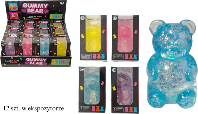 Antistresový mačkací medvedík Gummy Bear s trblietkami - 1 kus