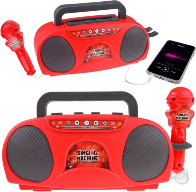 Detské prenosné karaoke s mikrofónom, červené
