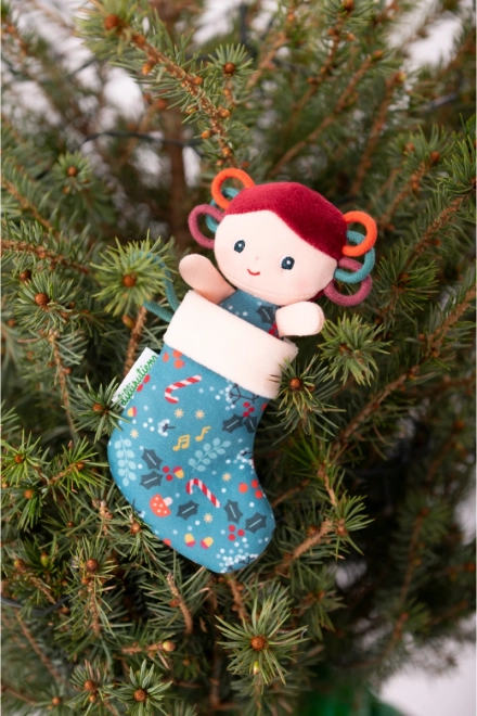 Lilliputiens vianočný škriatok s modrou ponožkou