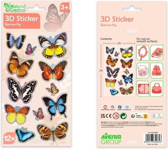 3D nálepky motýliky AVENIR, sada 12 ks