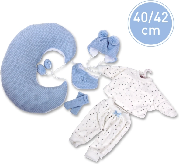 Oblečenie pre bábiku NEW BORN LLORENS 40–42 cm – 5‑dielna sada s dojčiacim vankúšom