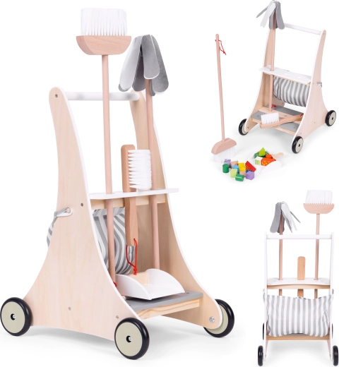 Drevený upratovací vozík pre deti ECOTOYS, béžový