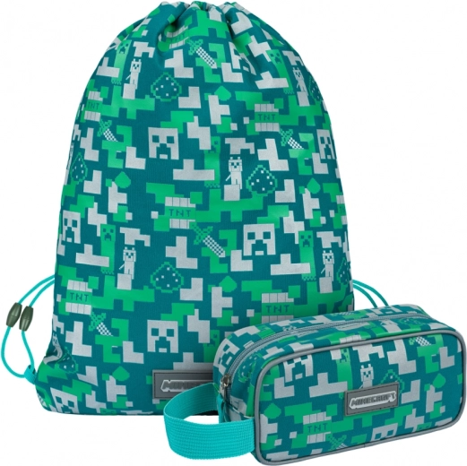 Školský set MINECRAFT Silver Creeper – peračník a vak na prezuvky