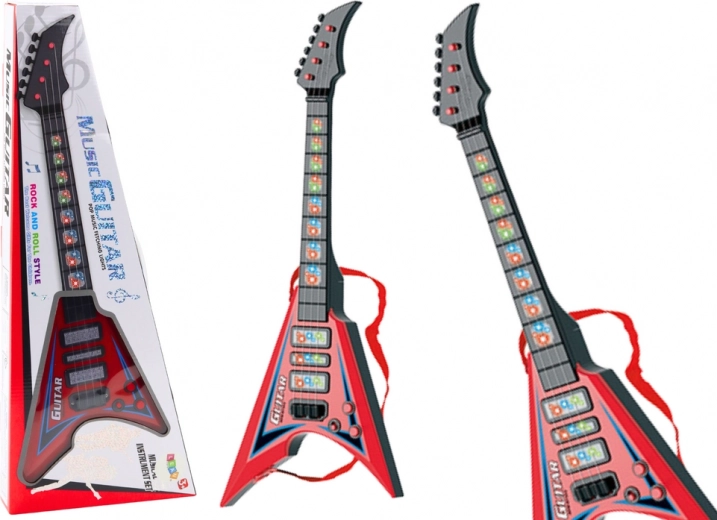 Detská elektrická gitara s efektmi a melódiami – červená
