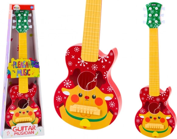 detská hračka gitara s reguláciou strún jeleň červená