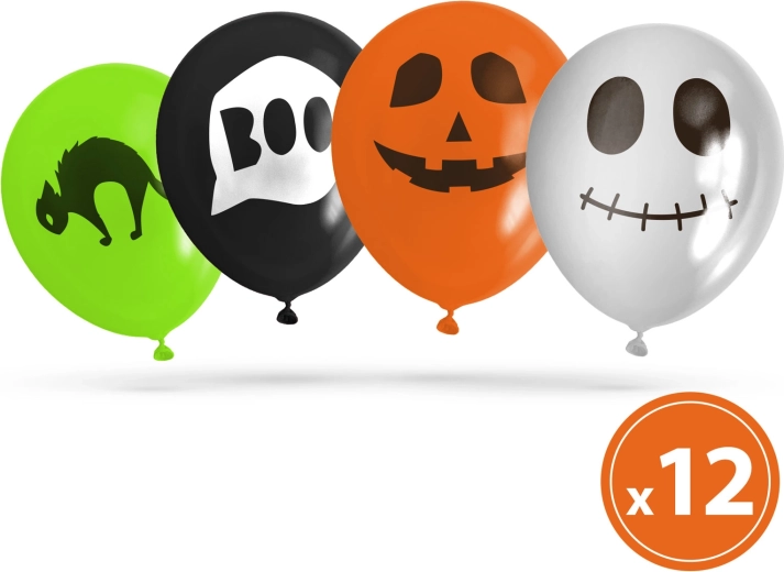 Súprava halloweenskych balónov so 4 motívmi, 12 ks