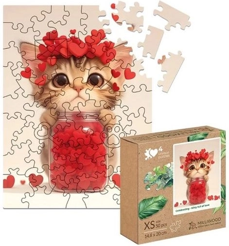 Drevené puzzle XS mačiatko plné lásky 50 dielikov