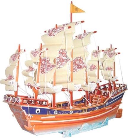 Drevené 3D puzzle plachetnica dynastie Ming – farebná