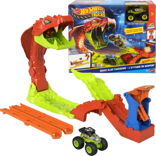 Hot Wheels Monster Trucks kaskadérska dráha Knockout hada s vozidlom Bone Shaker