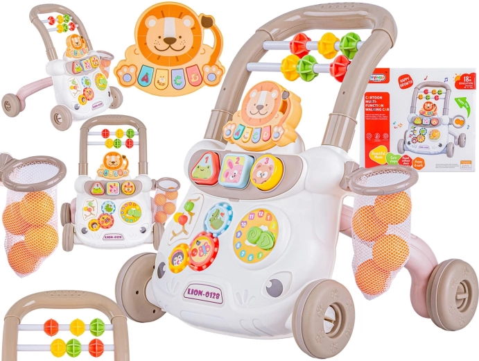 Edukačné chodítko a interaktívne tlačítko s hudobným panelom a kockami