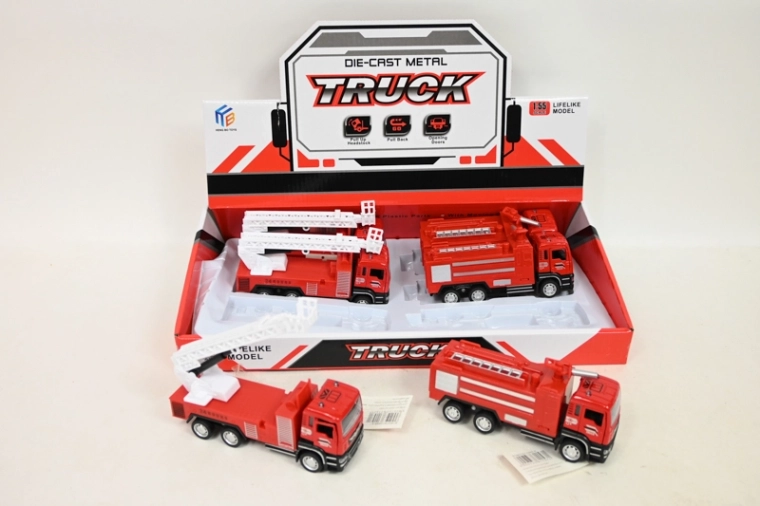 Hasičské auto so spätným chodom (pull-back) – kovovo-plastový model