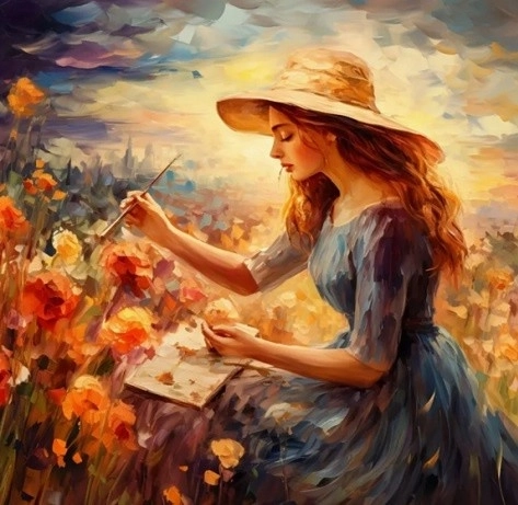 Diamantová mozaika - žena v klobúku