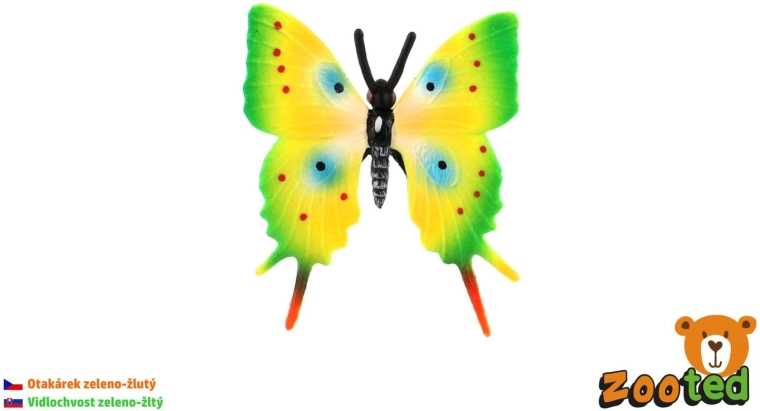 Tropický plastový motýľ Papilio zeleno-žltý, 5,5 cm
