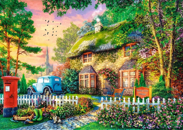 Puzzle TREFL Premium Plus: Čas Na Čaj - Sleepy Lane Cottage 1000 dielikov