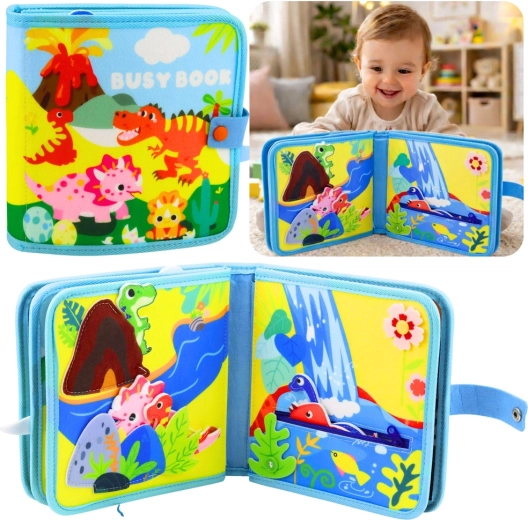 Senzorická plstená knižka dinosaury – vzdelávacia quiet book pre deti