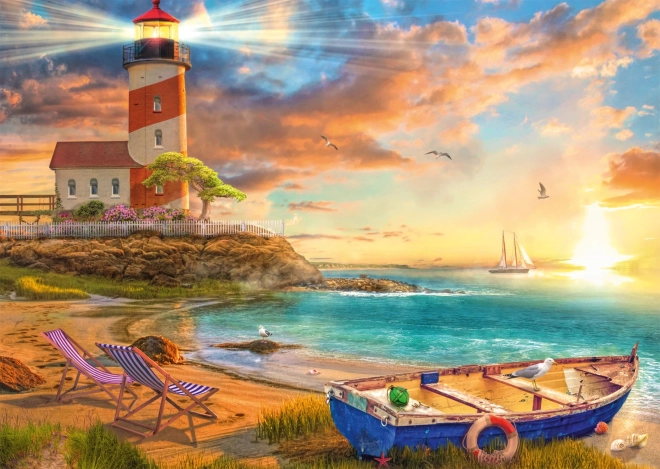 Puzzle Západ slnka nad zátokou s Majákom 1000 dielikov