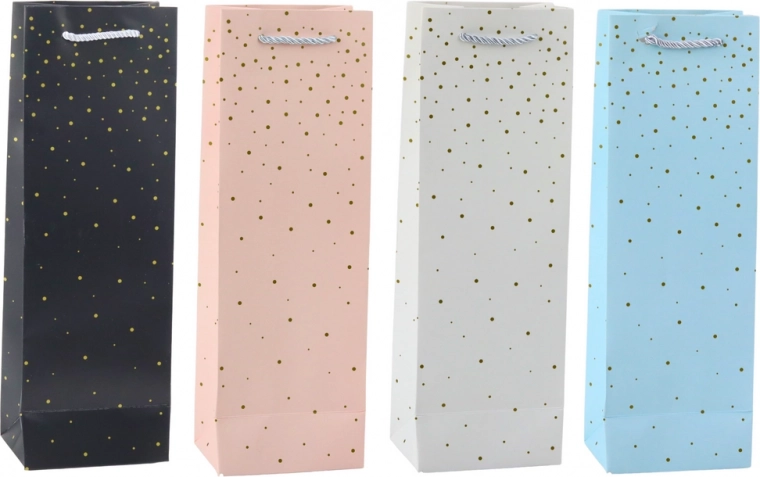 Papierová darčeková taška na fľašu so zlatými bodkami 35 x 12 x 9 cm