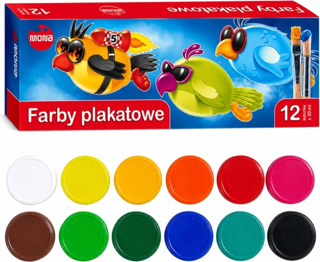 Školské temperové farby MONA 12 farieb 20 ml
