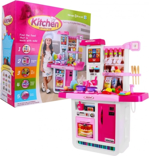 Interaktívna detská kuchynka 3+ s vodovodným kohútikom, svetlami a zvukmi – Ružová