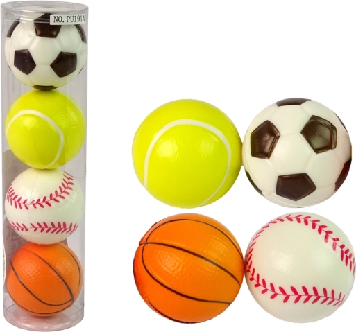 sada mäkkých loptičiek pre deti – futbal, golf, tenis, basketbal (4 ks)