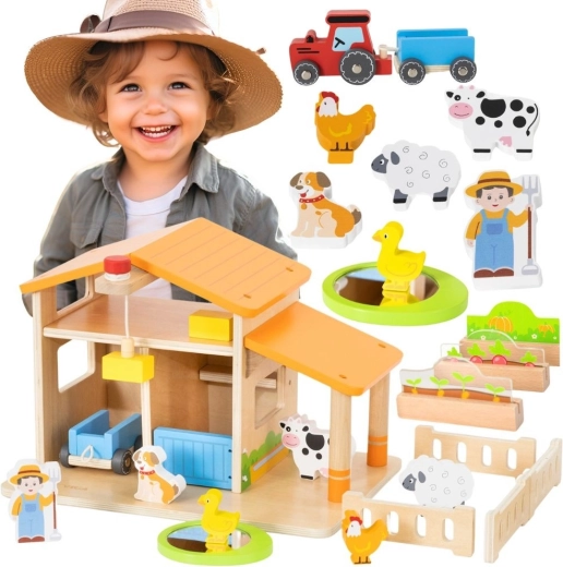 Viga Toys drevená farma s príslušenstvom