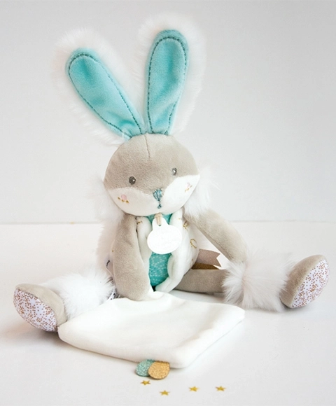 Doudou darčeková sada – plyšový zajačik s dečkou 31 cm – Tyrkysový