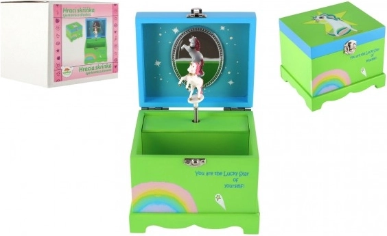 Hudobná šperkovnica s jednorožcom z dreva, zelená