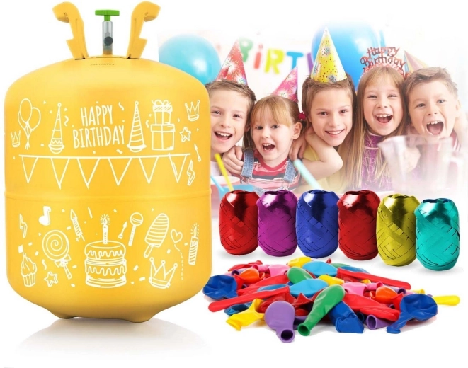 Všetko v jednom: fľaša, 50 balónikov a 60 m stuhy