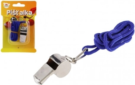 Kovová píšťalka s modrou šnúrkou