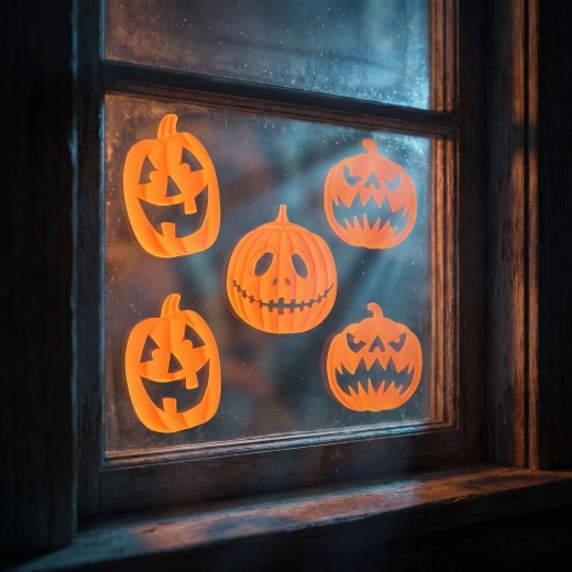 Halloweenska 3D gélová okenná dekorácia tekvice, 9 ks