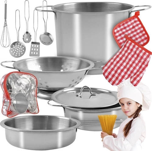 Kovový detský kuchynský set v batôžku, 13 dielov