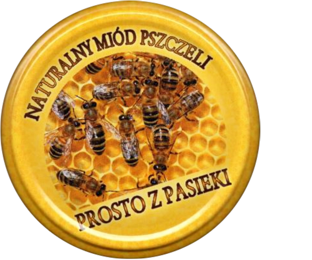 Sada viečok na zaváraninové poháre FI 82 „MIÓD PSZCZOŁA“ – 10 ks