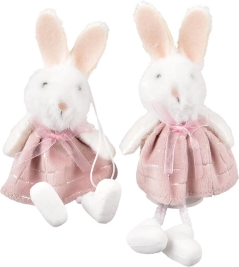 Dekoratívny zajačik z polyesteru ružový/biely 15 cm (2 varianty)