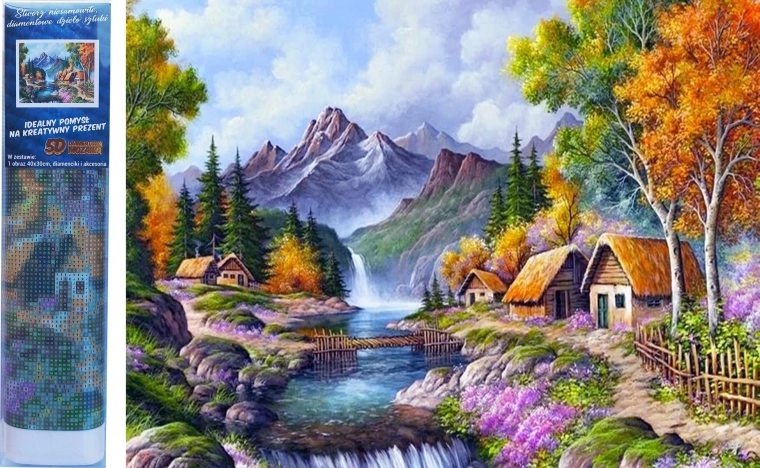 Diamantové maľovanie Chata pri horskej rieke 30 × 40 cm