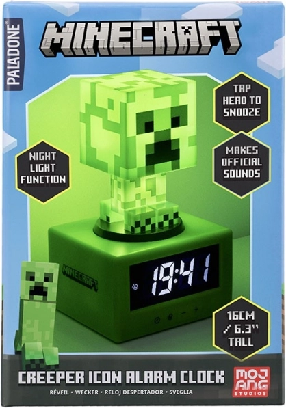 Budík Minecraft Creeper s nočným svetlom 16 cm