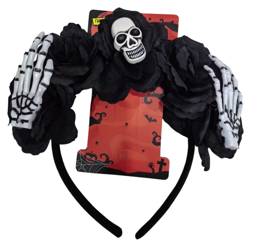 Halloweenska čelenka s lebkou a ružami